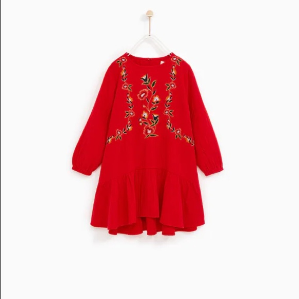 Zara red embroidered dress